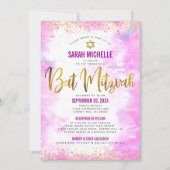 Bat Mitzvah Gold Glitter Pink Waterverf 2 Locatie Kaart (Voorkant)