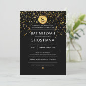 Bat Mitzvah Gold Glitter Uitnodiging (Staand voorkant)