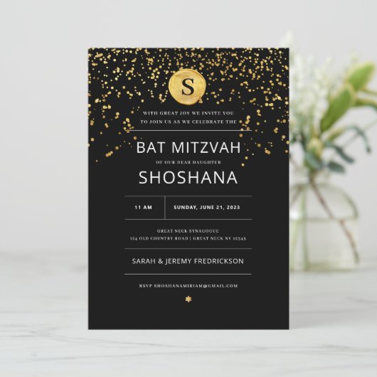 Bat Mitzvah Gold Glitter Uitnodiging (Staand voorkant)