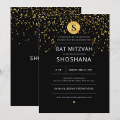 Bat Mitzvah Gold Glitter Uitnodiging (Voorkant / Achterkant)