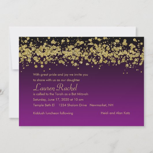 Bat Mitzvah Gold Glittery Black rand Elke kleur Kaart (Voorkant)