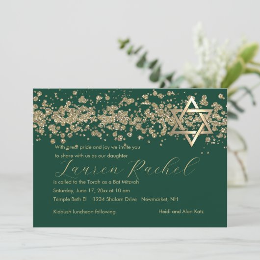 Bat Mitzvah Gold Glittery Border op om het even we Kaart (Staand voorkant)