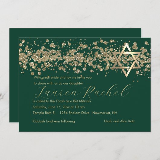 Bat Mitzvah Gold Glittery Border op om het even we Kaart (Voorkant / Achterkant)