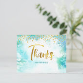 Bat Mitzvah Gold Script Blue Waterverf Dank u wel Briefkaart (Staand voorkant)