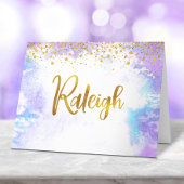 Bat Mitzvah Gold Script Paarse aangepaste naam Ral Bedankkaart