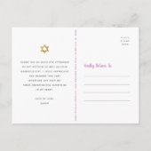 Bat Mitzvah Gold Script roze Waterverf Dank u wel Briefkaart (Achterkant)