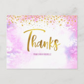Bat Mitzvah Gold Script roze Waterverf Dank u wel Briefkaart (Voorkant)
