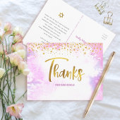 Bat Mitzvah Gold Script roze Waterverf Dank u wel Briefkaart