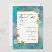 Bat Mitzvah Gold Star Abstract Design Blauw Kaart (Voorkant)
