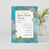 Bat Mitzvah Gold Star Abstract Design Blauw Kaart (Staand voorkant)