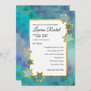 Bat Mitzvah Gold Star Abstract Design Blauw Kaart
