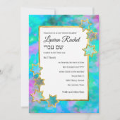 Bat Mitzvah Gold Star Abstract Groen Blauw Roze Kaart (Voorkant)