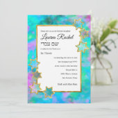 Bat Mitzvah Gold Star Abstract Groen Blauw Roze Kaart (Staand voorkant)