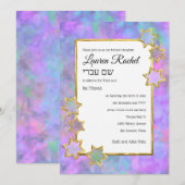 Bat Mitzvah Gold Star Abstract Paarse roze blauw Kaart (Voorkant / Achterkant)