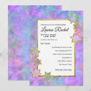 Bat Mitzvah Gold Star Abstract Paarse roze blauw Kaart