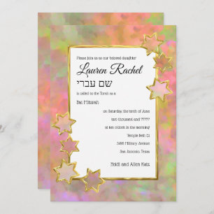 Bat Mitzvah Gold Star Abstract Roze Groen Sinaasap Kaart