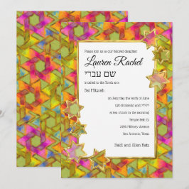 Bat Mitzvah Gold Star Abstract Star Damask Kaart