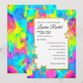 Bat Mitzvah Gold Star Abstracte Tie Dye Turquoise Kaart (Voorkant / Achterkant)