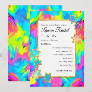 Bat Mitzvah Gold Star Abstracte Tie Dye Turquoise Kaart