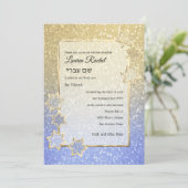Bat Mitzvah Gold Star Goud Blauw Ombre Glitter Kaart (Staand voorkant)