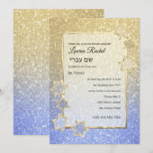 Bat Mitzvah Gold Star Goud Blauw Ombre Glitter Kaart (Voorkant / Achterkant)