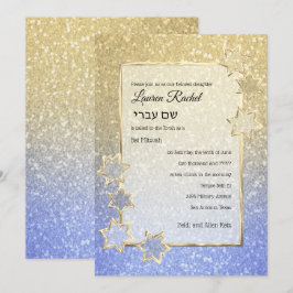Bat Mitzvah Gold Star Goud Blauw Ombre Glitter Kaart