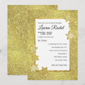 Bat Mitzvah Gold Star Lijst op Gold Glitter Kaart (Voorkant / Achterkant)