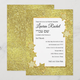 Bat Mitzvah Gold Star Lijst op Gold Glitter Kaart