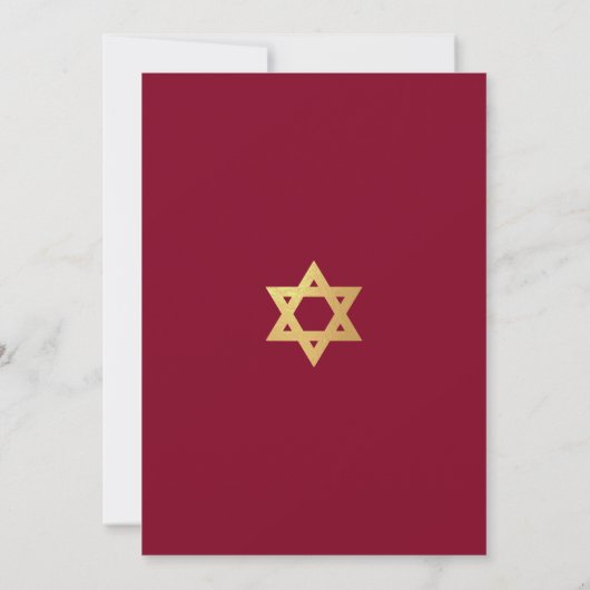 Bat Mitzvah Gold Star of David Simple Burgundy Red Kaart (Achterkant)