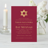 Bat Mitzvah Gold Star of David Simple Burgundy Red Kaart