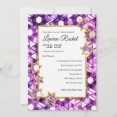 Bat Mitzvah Gold Star Purple Watercolor Damask Kaart (Voorkant)