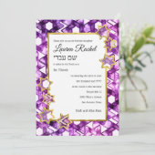 Bat Mitzvah Gold Star Purple Watercolor Damask Kaart (Staand voorkant)