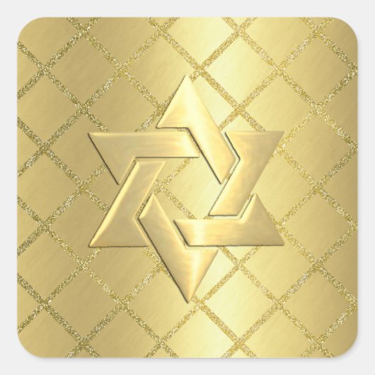 Bat Mitzvah Gold Star van David op Gold Grid Vierkante Sticker (Voorkant)