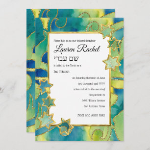 Bat Mitzvah Gold Star Waterverf Abstract Kaart