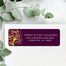 Bat Mitzvah Gold Tree Life Burgundy Return Address Etiket