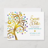Bat Mitzvah Gold Turquoise en Paarse levensboom Save The Date (Voorkant)