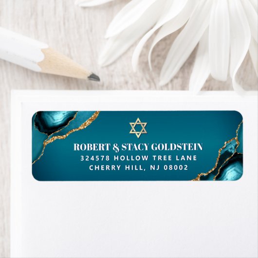Bat Mitzvah Gold Turquoise Ombre Agaat Adres Etiket (Insitu)