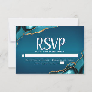 Bat Mitzvah Gold Turquoise Ombre Agate Script RSVP Kaartje