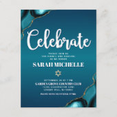 Bat Mitzvah Gold Turquoise Ombre Agate Script vet Informatiekaartje (Voorkant)