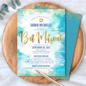 Bat Mitzvah Gold Turquoise Waterverf 2 Venue Chic Kaart