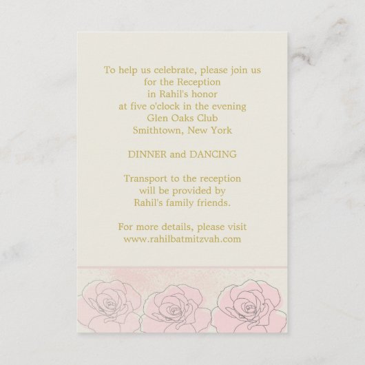 Bat Mitzvah golden confetti, rozen-ontvangstkaart Informatiekaartje (Achterkant)
