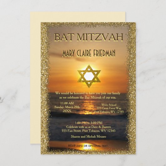Bat Mitzvah | Golden Sun en Sand Kaart (Voorkant / Achterkant)