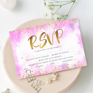 Bat Mitzvah goud folie meisjesachtig roze waterver RSVP Kaartje