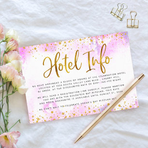 Bat Mitzvah goud folie roze waterverf hotel info Informatiekaartje