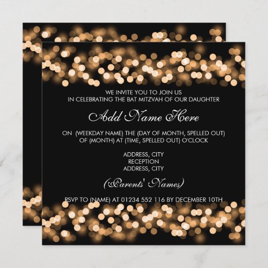 Bat Mitzvah Goud Hollywood Glamour Kaart (Voorkant / Achterkant)