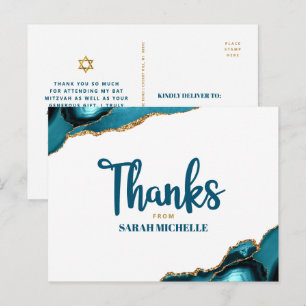 Bat Mitzvah Goud Turquoise Agate Script Bedankt Briefkaart