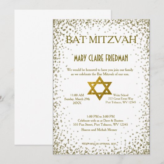 Bat Mitzvah | GoudConfetti Kaart (Voorkant / Achterkant)
