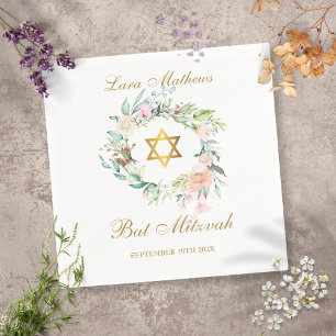 Bat Mitzvah Gouden Davidster Bloem Servet