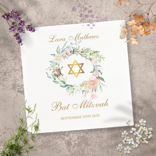 Bat Mitzvah Gouden Davidster Bloem Servet