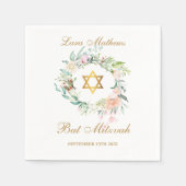 Bat Mitzvah Gouden Davidster Bloem Servet (Voorkant)